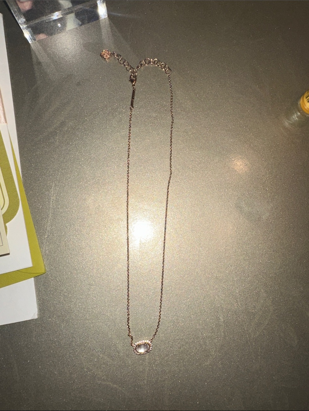 Kendra Scott Rose Gold Necklace with Light Pink Oval Stone